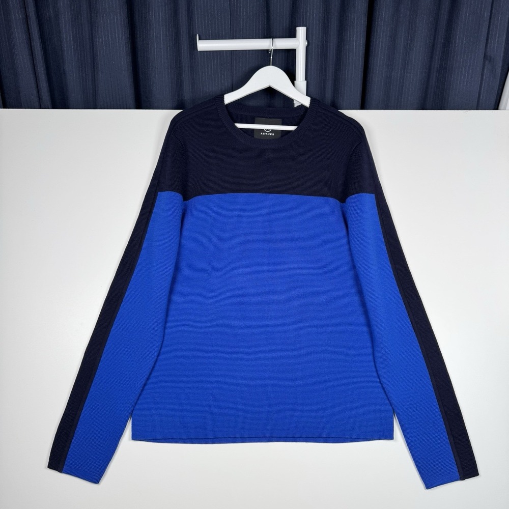 AETHER Appael Navy Blue / Blue Merino Wool Crewneck Sweater - 3 - Women's XL?